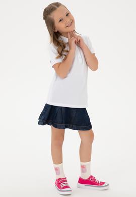 Kız Çocuk Beyaz Polo Yaka Basic Tişört - 50306036074