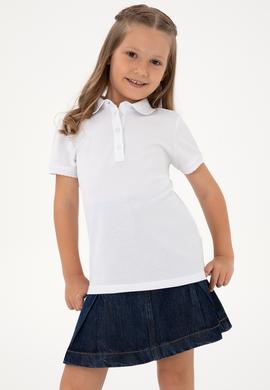 Kız Çocuk Beyaz Polo Yaka Basic Tişört - 50306036074