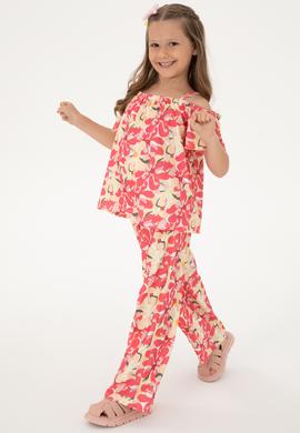 Kız Çocuk Turuncu Çiçek Desenli Örme Eşofman Altı - 50301021015