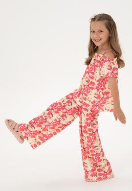Kız Çocuk Turuncu Çiçek Desenli Örme Eşofman Altı - 50301021015