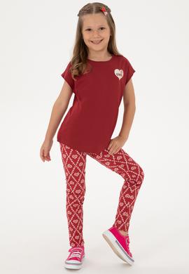 Kız Çocuk Vişne Bisiklet Yaka Pamuk Düz Tişört - 50306189040