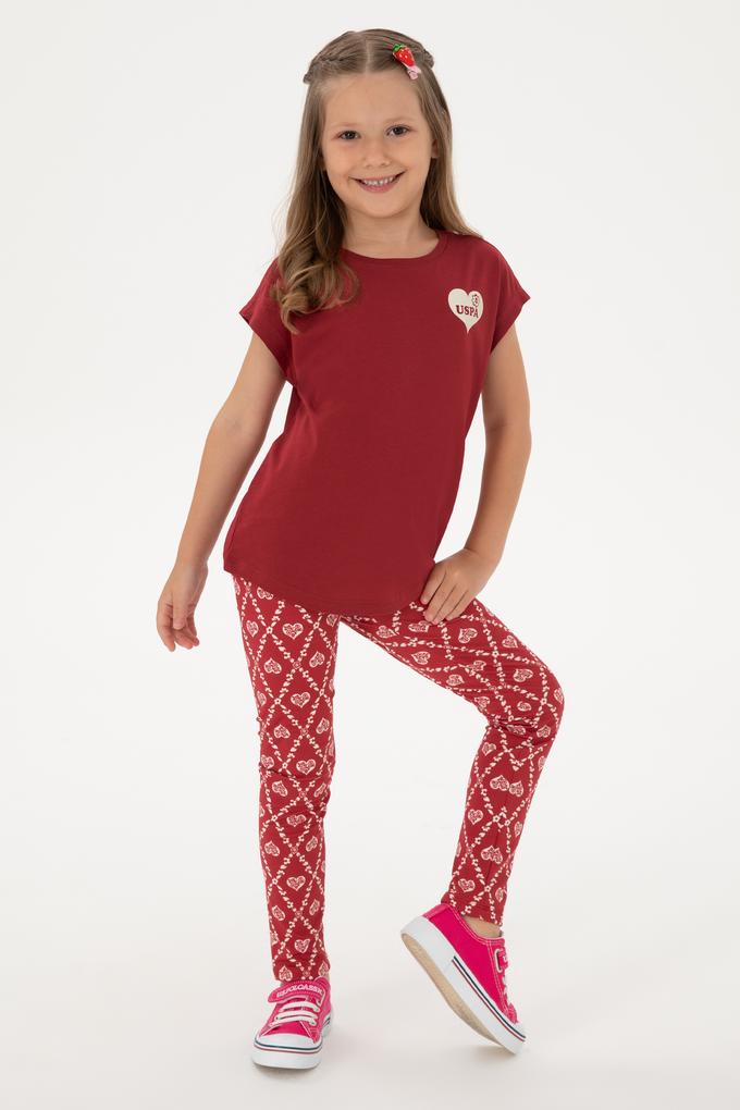 Kız Çocuk Vişne Bisiklet Yaka Pamuk Düz Tişört