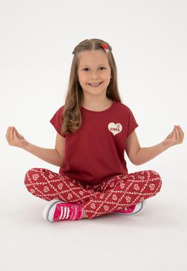 Kız Çocuk Vişne Bisiklet Yaka Pamuk Düz Tişört - 50306189040