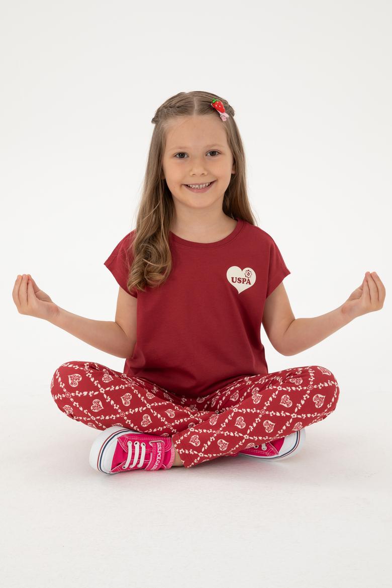 Kız Çocuk Vişne Bisiklet Yaka Pamuk Düz Tişört - 50306189040