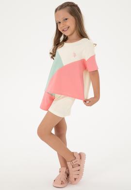 Kız Çocuk Pembe Blok Renkli Örme Şort - 50306299021
