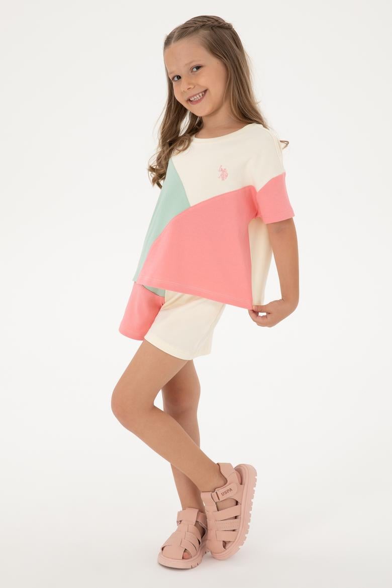 Kız Çocuk Pembe Blok Renkli Örme Şort - 50306299021