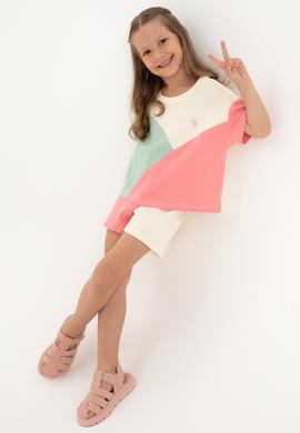 Kız Çocuk Pembe Blok Renkli Örme Şort - 50306299021