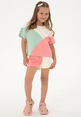 Kız Çocuk Pembe Bisiklet Yaka Crop Pamuk Tişört - 50309460001