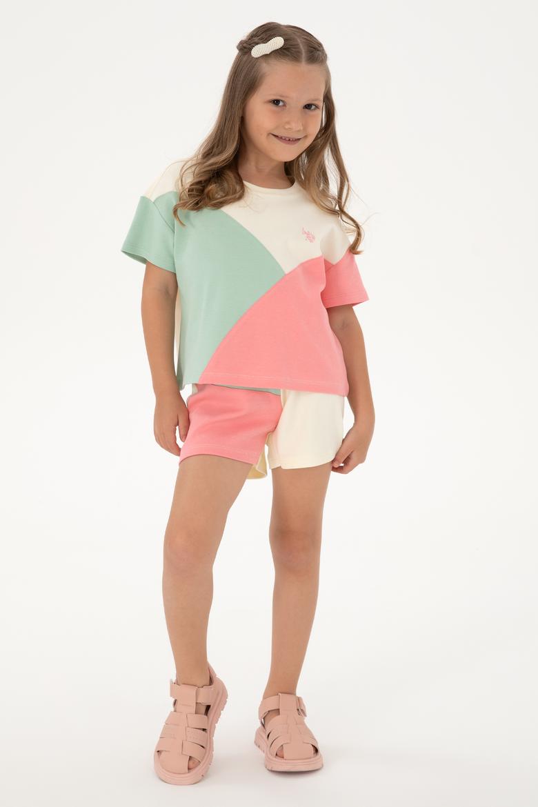 Kız Çocuk Pembe Bisiklet Yaka Crop Pamuk Tişört - 50309460001