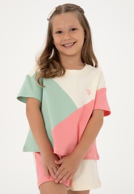 Kız Çocuk Pembe Bisiklet Yaka Crop Pamuk Tişört - 50309460001