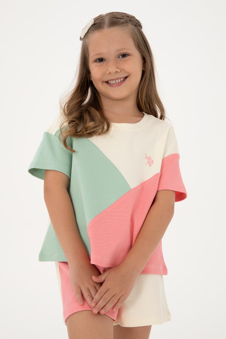 Kız Çocuk Pembe Bisiklet Yaka Crop Pamuk Tişört