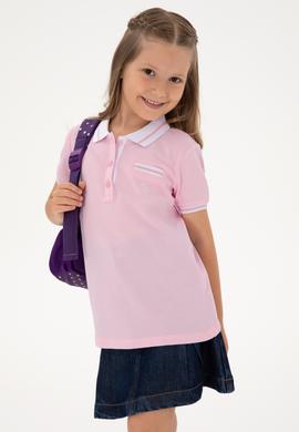 Kız Çocuk Açık Pembe Polo Yaka İşlevsiz Cepli Basic Tişört - 50310223014