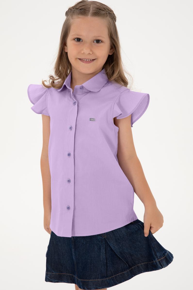 Kız Çocuk Lila Fırfır Kol Detaylı Pamuk Gömlek