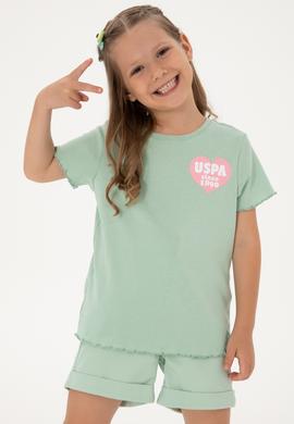 Kız Çocuk Su Yeşili Bisiklet Yaka Basic Pamuk Tişört - 50306225009