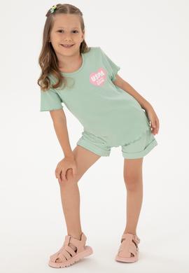 Kız Çocuk Su Yeşili Bisiklet Yaka Basic Pamuk Tişört - 50306225009