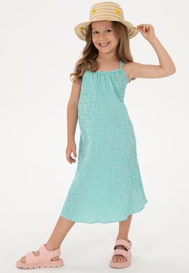 Kız Çocuk Mint Askılı A-Form Çizgili Dokuma Elbise - 50306579010