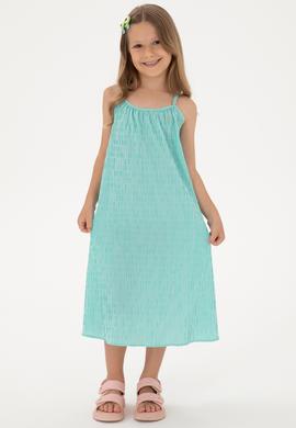 Kız Çocuk Mint Askılı A-Form Çizgili Dokuma Elbise - 50306579010