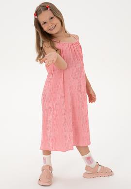 Kız Çocuk Pembe Çizgili A-Form Askılı Dokuma Elbise - 50306579022