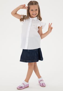 Kız Çocuk Beyaz Fırfır Kol Detaylı Pamuk Gömlek - 50306617015