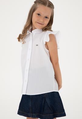 Kız Çocuk Beyaz Fırfır Kol Detaylı Pamuk Gömlek - 50306617015