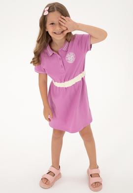 Kız Çocuk Fuşya Polo Yaka Kısa Kol A-Form Örme Elbise - 50306260015