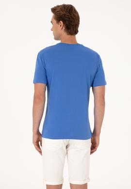 Erkek Regular Fit Bisiklet Yaka İndigo Tişört - 50306966059