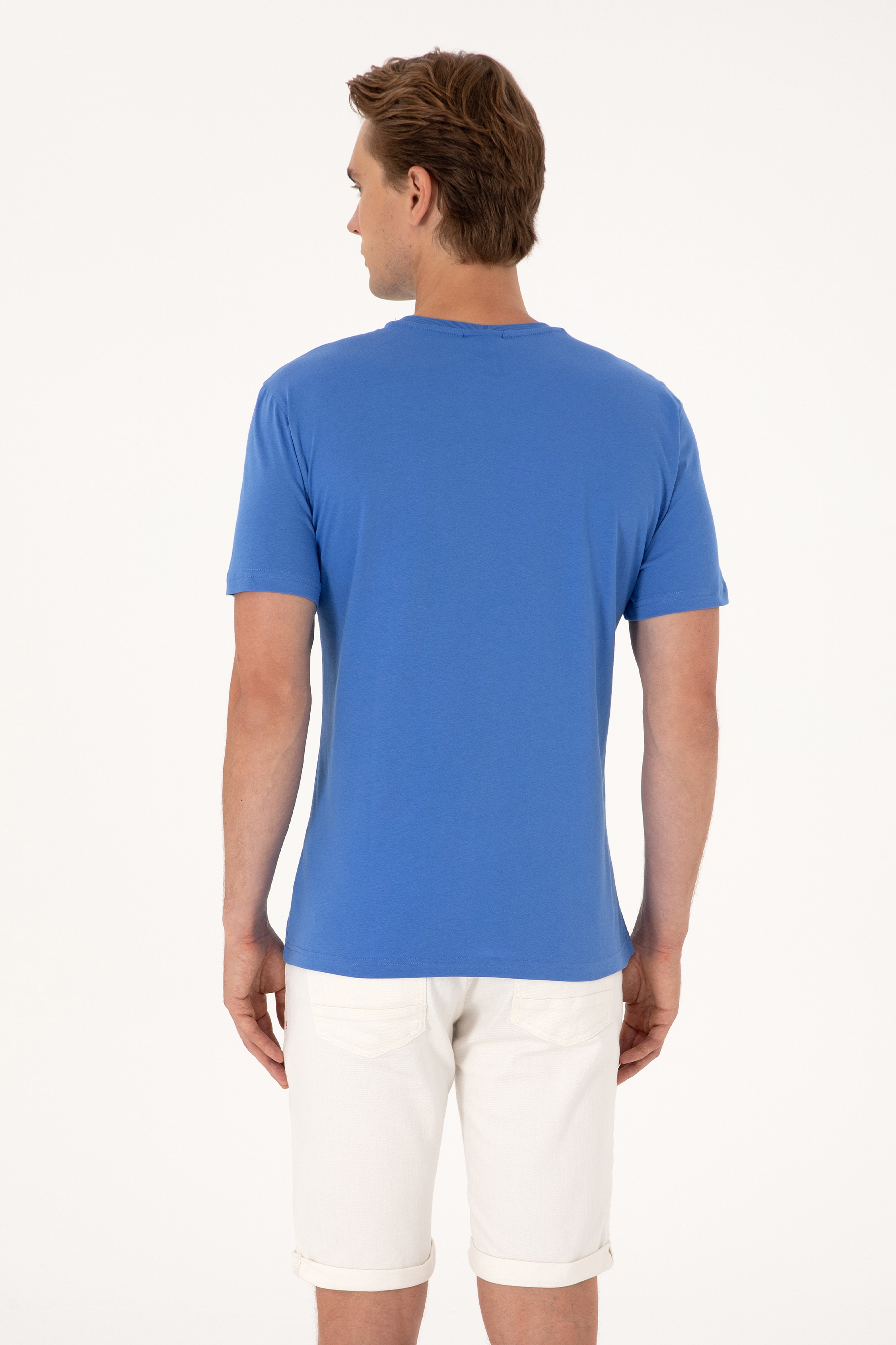 Erkek Regular Fit Bisiklet Yaka İndigo Tişört - Image 5