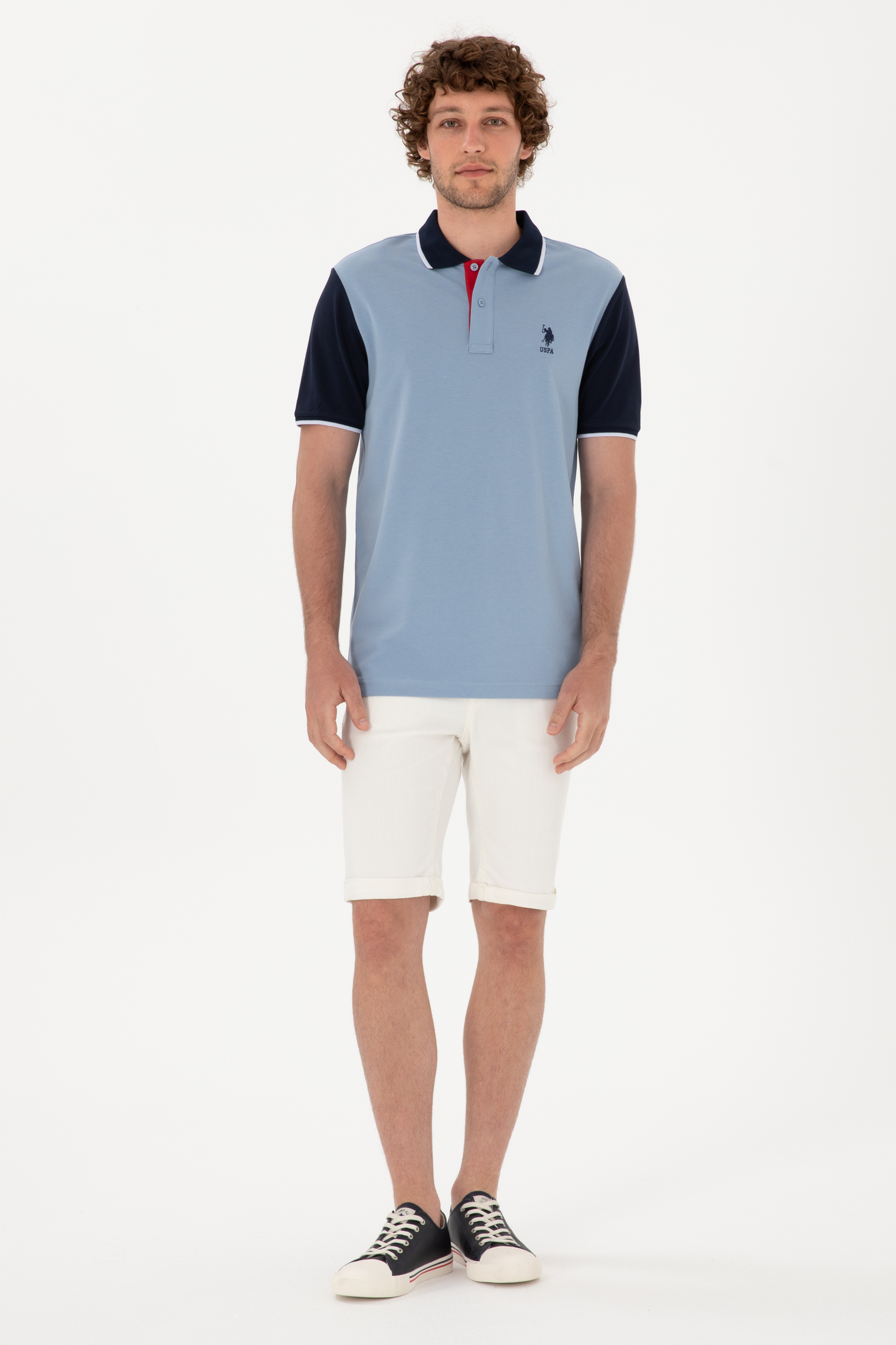 Erkek Regular Fit Polo Yaka Mavi Tişört - Image 4
