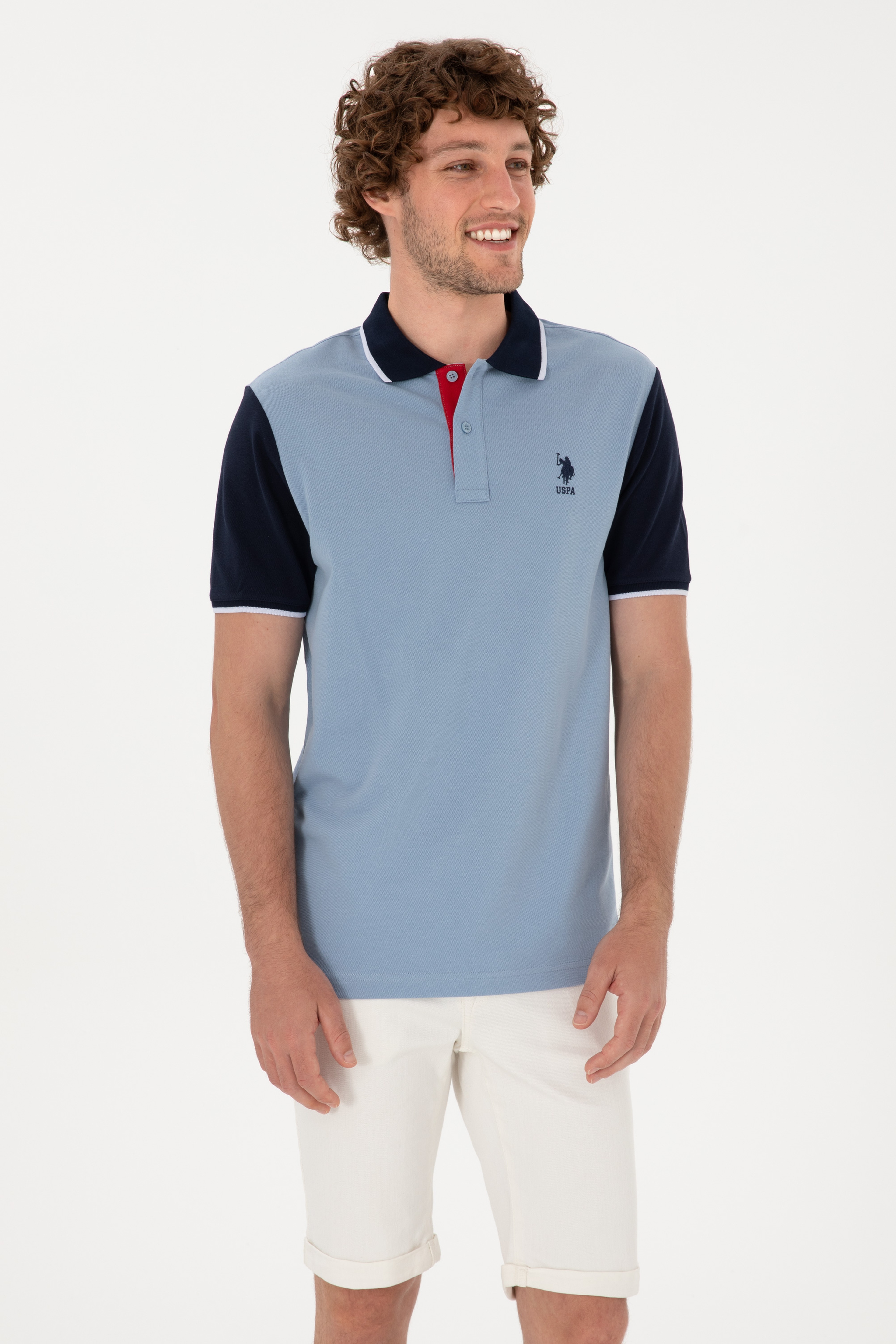 Erkek Regular Fit Polo Yaka Mavi Tişört - Image 3
