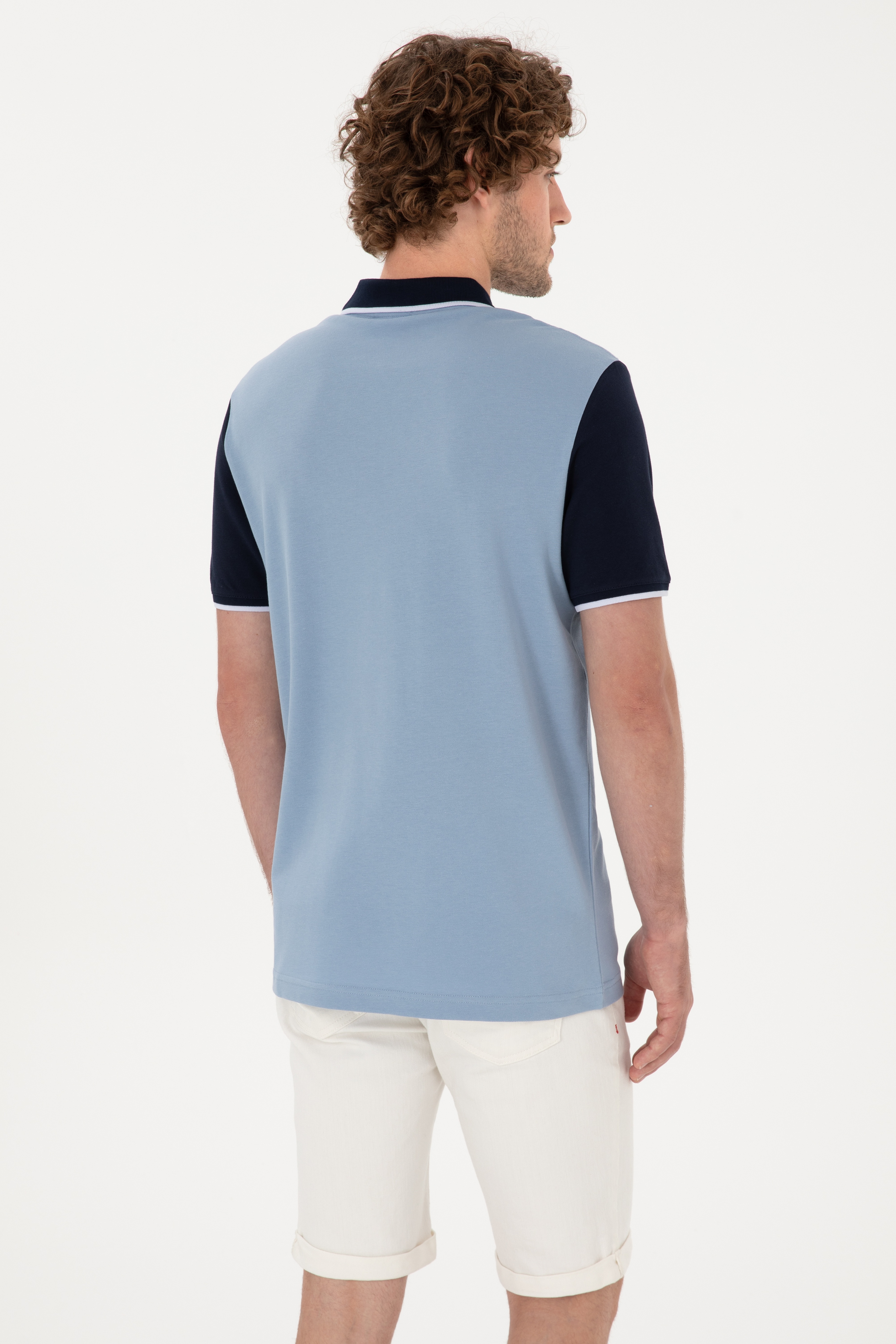 Erkek Regular Fit Polo Yaka Mavi Tişört - Image 5