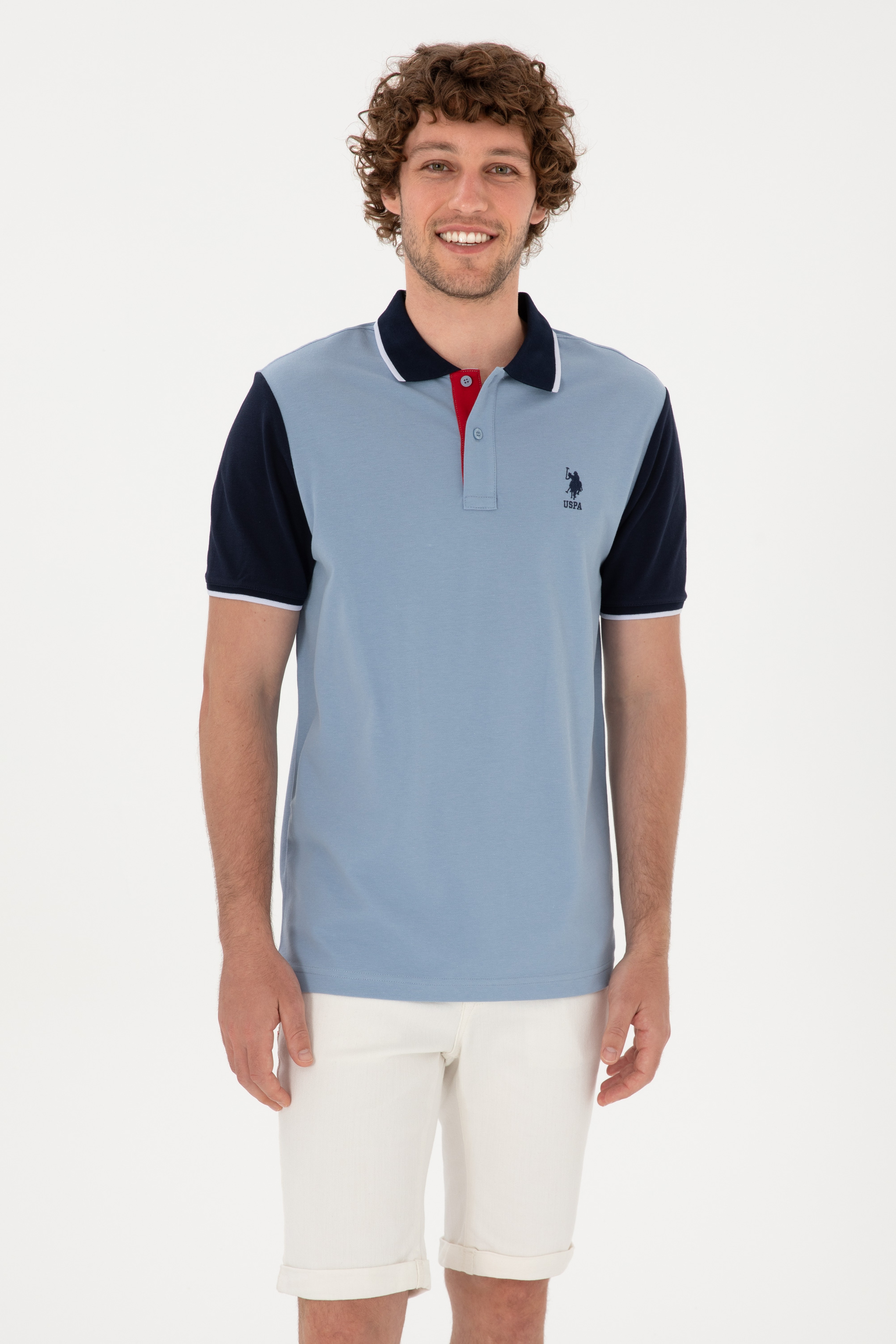 Erkek Regular Fit Polo Yaka Mavi Tişört - Image 1