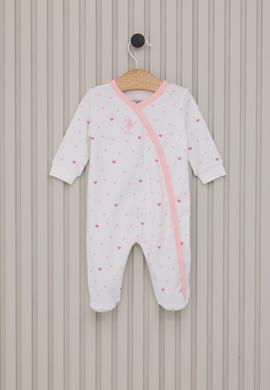 Kız Bebek Beyaz Kalp Desenli %100 Pamuk Patikli Tulum - 50322798003