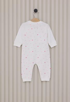 Kız Bebek Beyaz Kalp Desenli %100 Pamuk Uzun Kollu Tulum - 50322799004