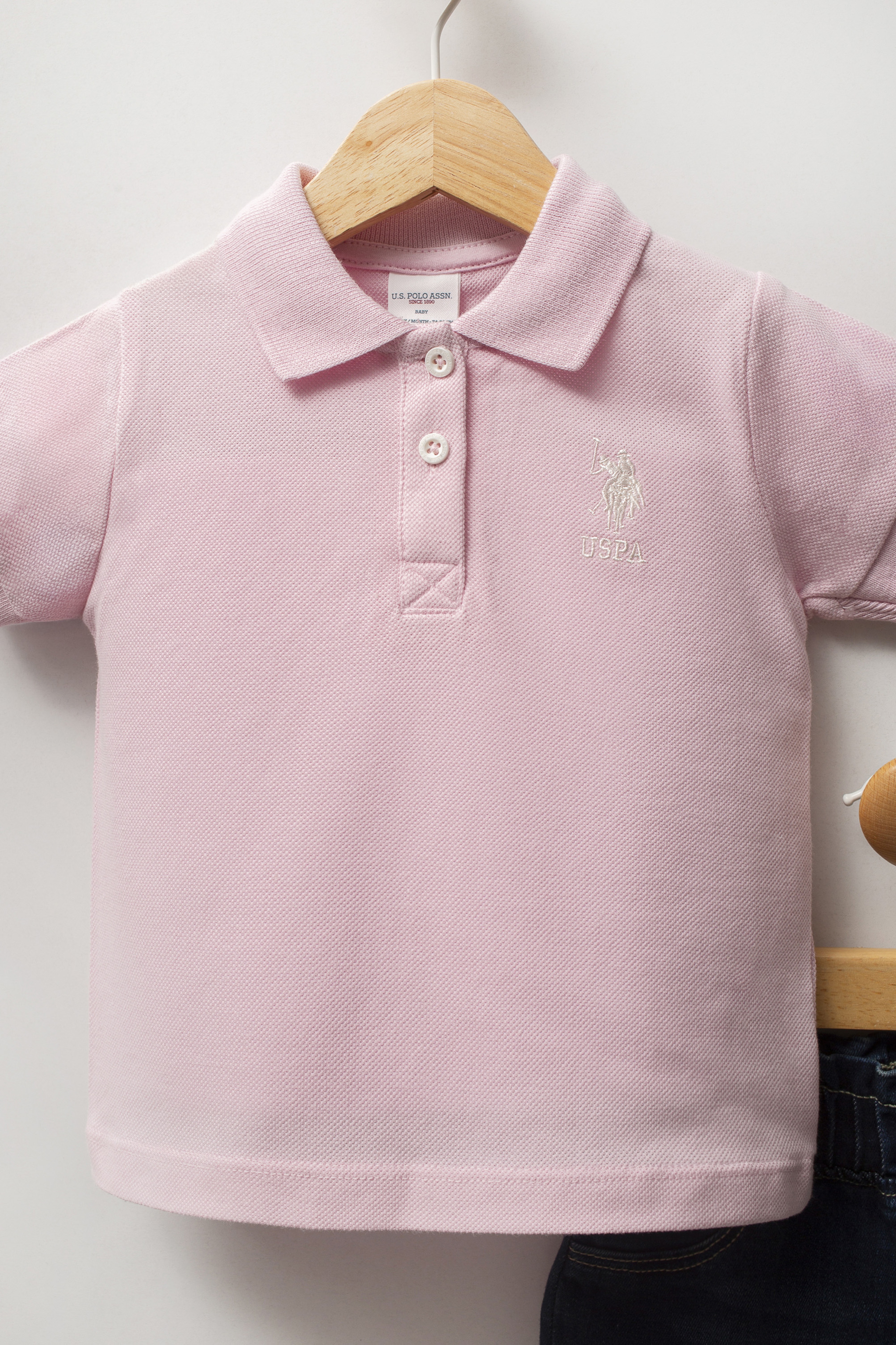 Kız Bebek Toz Pembe Polo Yaka Tişört Jean Pantolon Takım 2'li - Image 3
