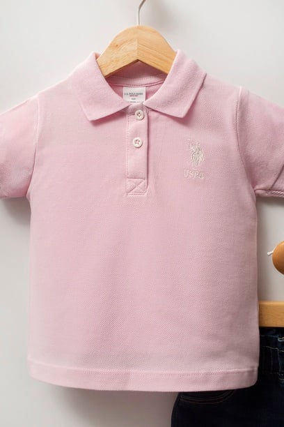 Kız Bebek Toz Pembe Polo Yaka Tişört Jean Pantolon Takım 2'li