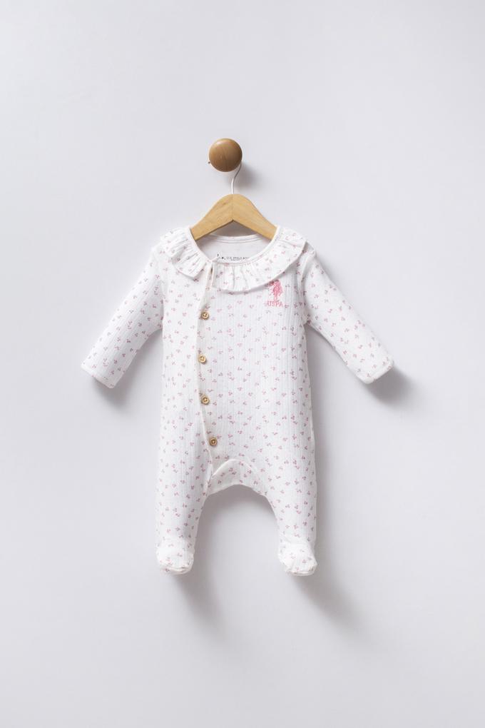 Kız Bebek Pembe Minimal Desen Fitilli Patikli Tulum