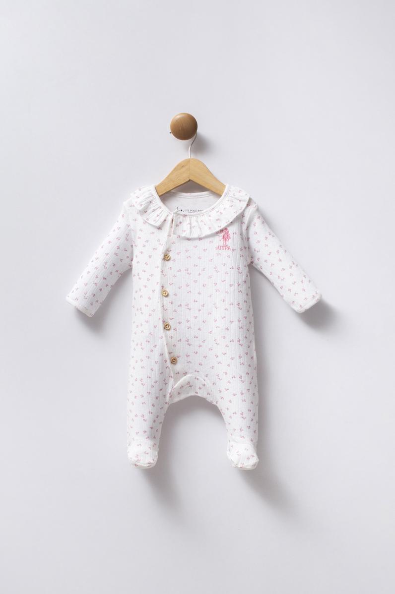 Kız Bebek Pembe Minimal Desen Fitilli Patikli Tulum