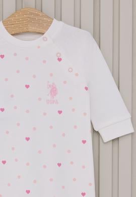 Kız Bebek Beyaz Kalp Desenli %100 Pamuk Uzun Kollu Tulum - 50322799004