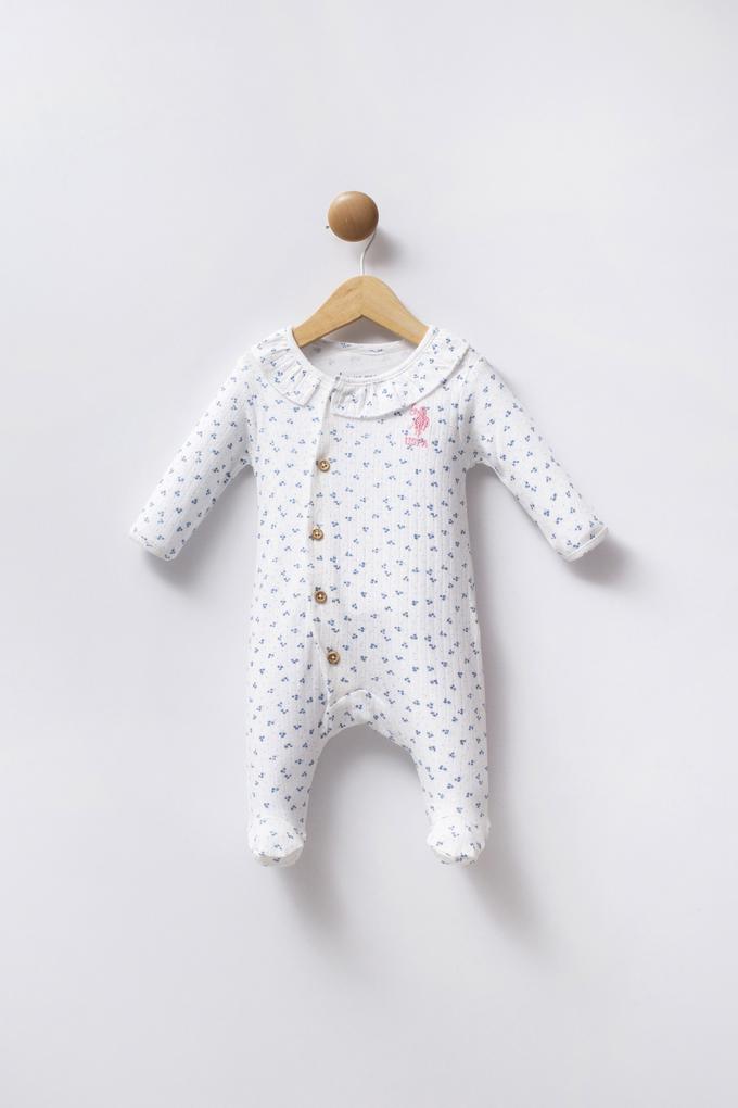 Kız Bebek Mavi Minimal Desen Fitilli Patikli Tulum