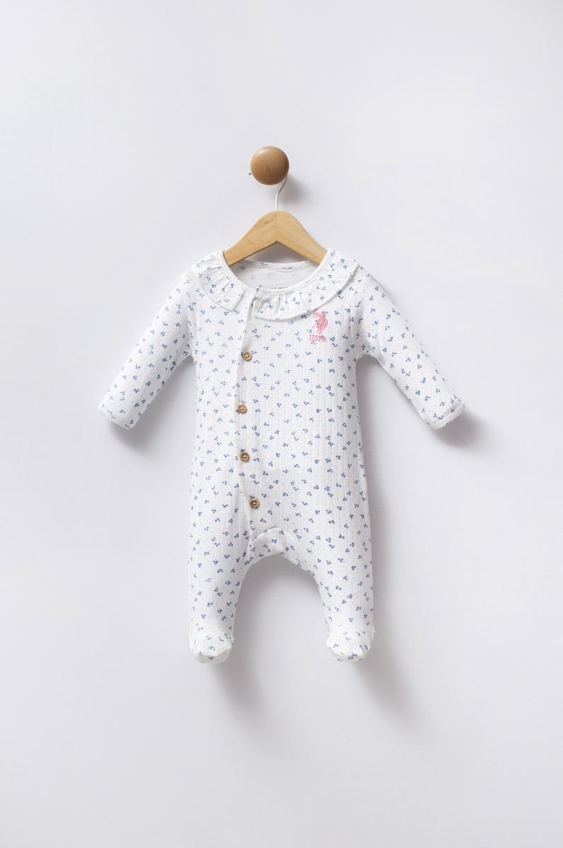 Kız Bebek Mavi Minimal Desen Fitilli Patikli Tulum