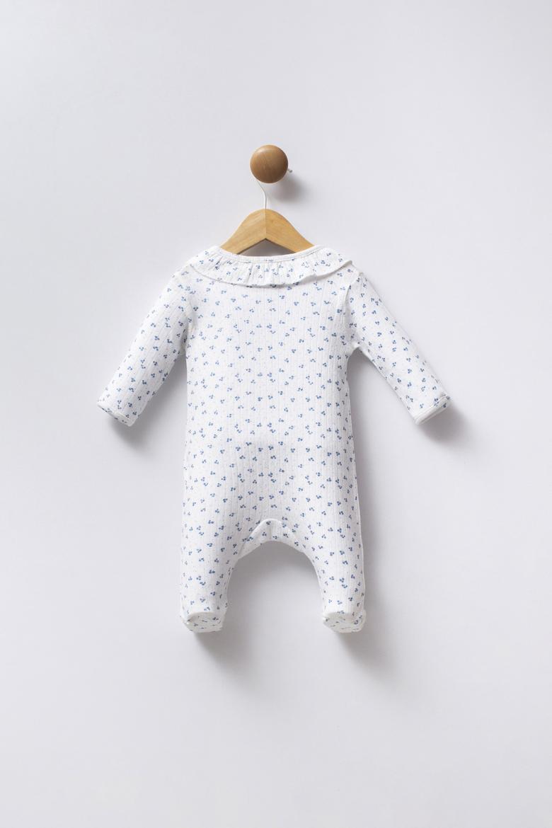 Kız Bebek Mavi Minimal Desen Fitilli Patikli Tulum - 50322898002