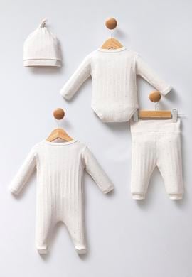 Kız Bebek Ekru Puantiyeli 4'lü Zıbın Set - 50322891001
