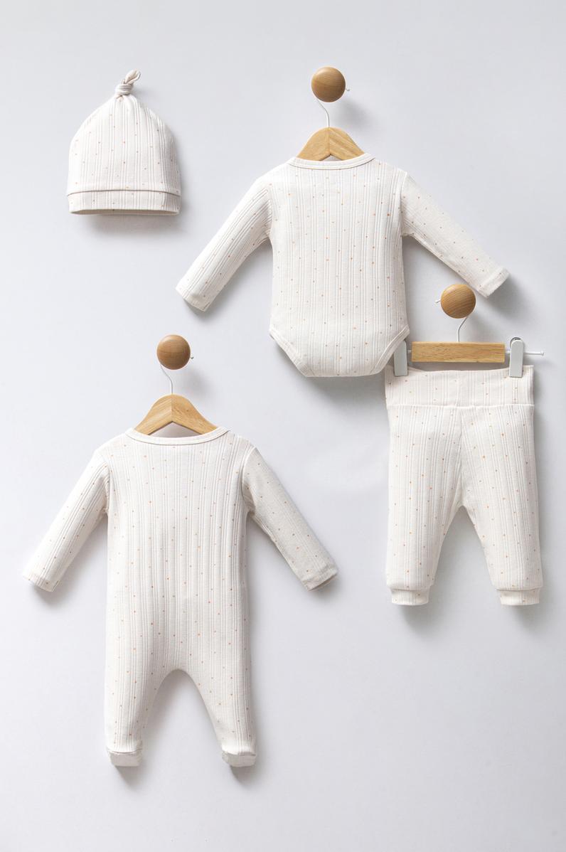 Kız Bebek Ekru Puantiyeli 4'lü Zıbın Set