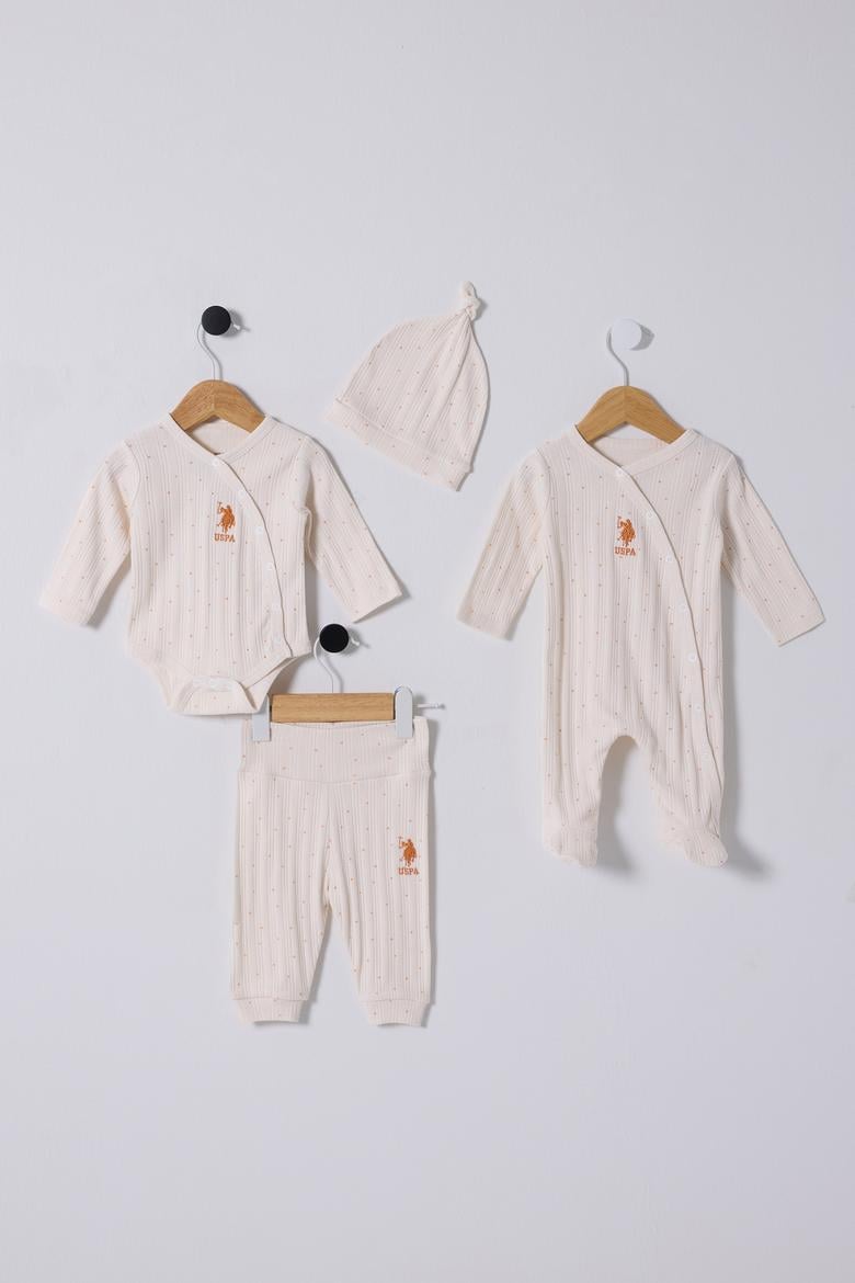 Kız Bebek Ekru Puantiyeli 4'lü Zıbın Set