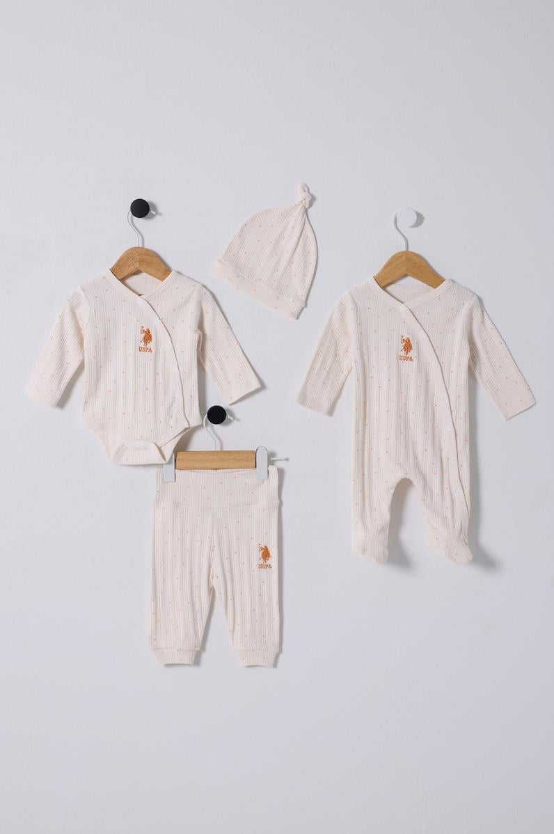 Kız Bebek Ekru Puantiyeli 4'lü Zıbın Set