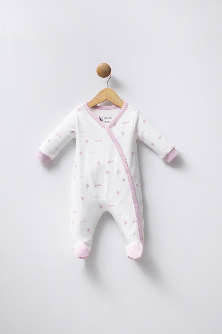 Kız Bebek Beyaz Logolu Patikli Tulum