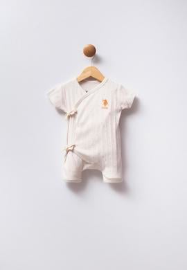 Kız Bebek Ekru Puantiyeli Kısa Tulum - 50322879003