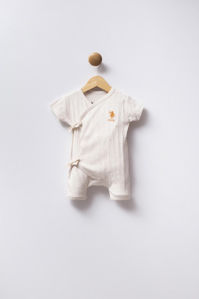 Kız Bebek Ekru Puantiyeli Kısa Tulum