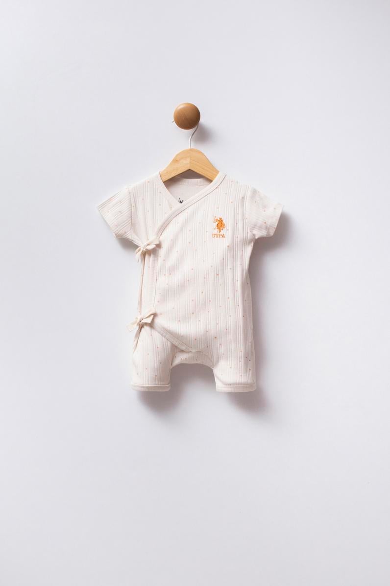 Kız Bebek Ekru Puantiyeli Kısa Tulum