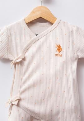 Kız Bebek Ekru Puantiyeli Kısa Tulum - 50322879003